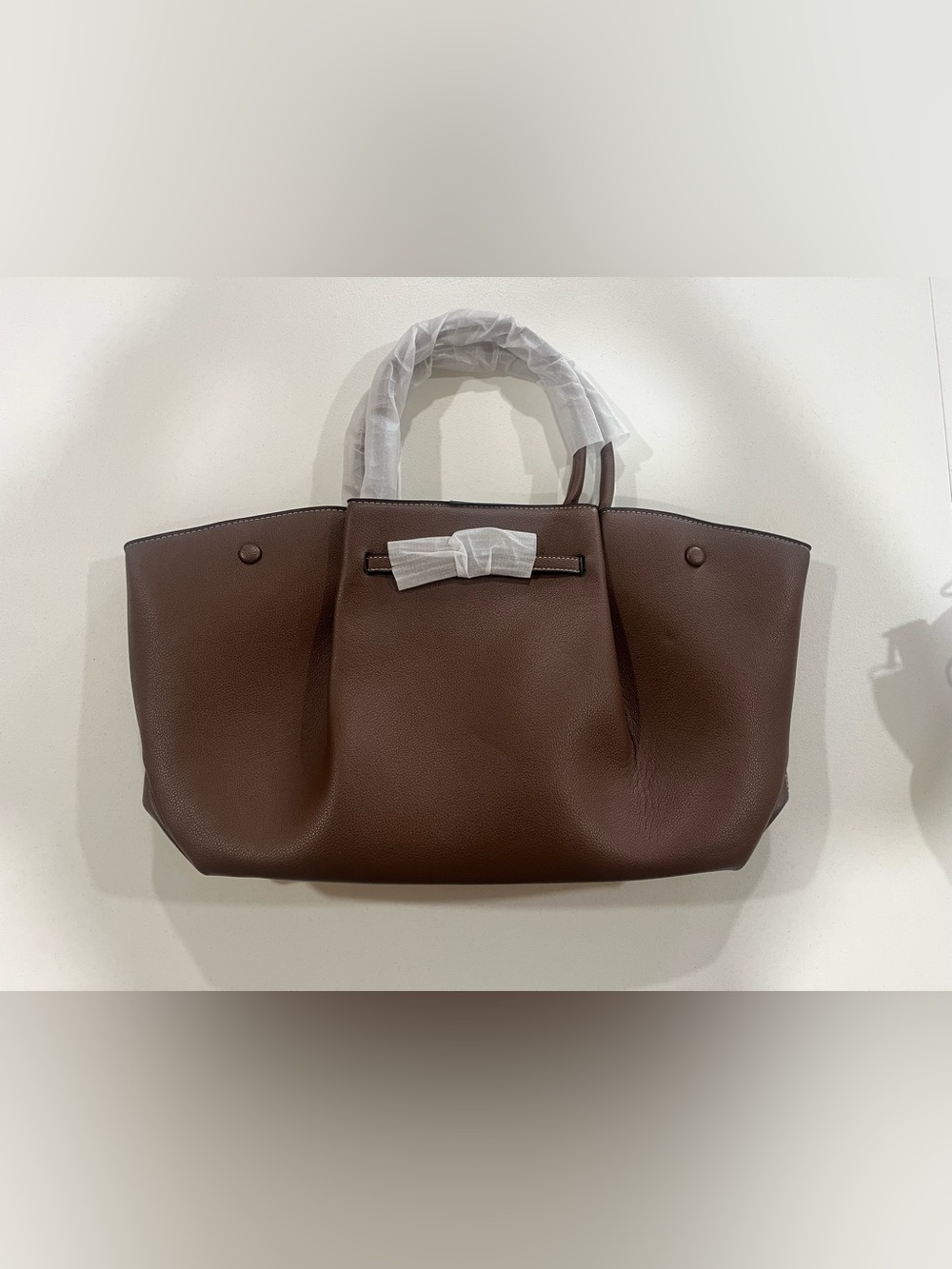 Brown Faux Leather Tote Handbag